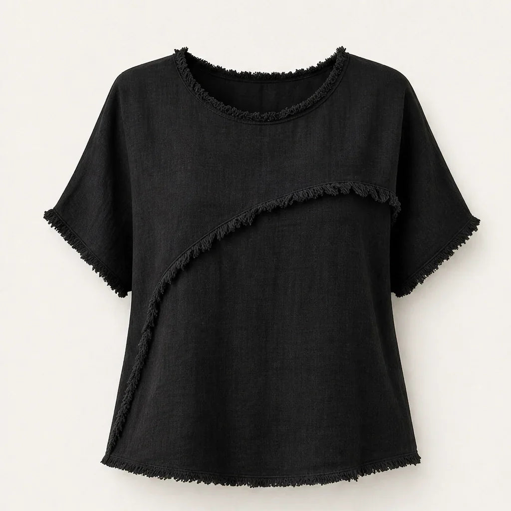 Frayla Top Estivo da Donna con Bordi a Vivo - Maglia Casual Girocollo dalla Vestibilità Comoda
