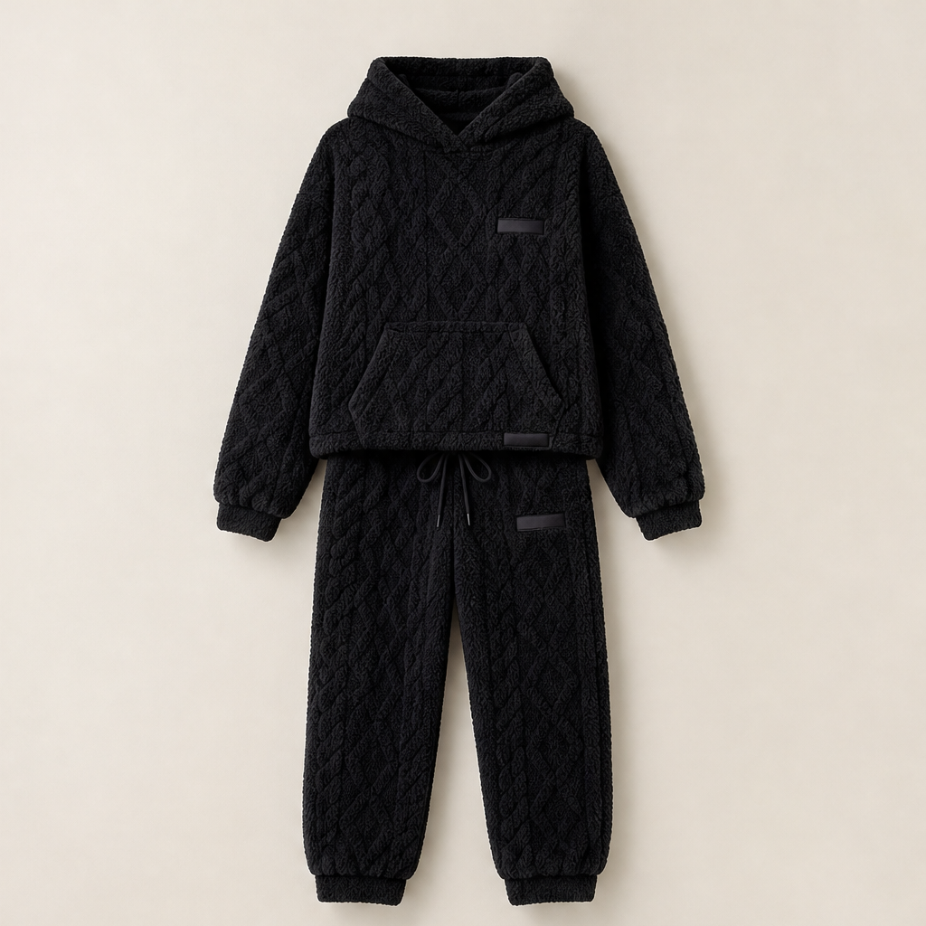 Nuvolina – Completo Felpa e Pantaloni Effetto Trapuntato Black
