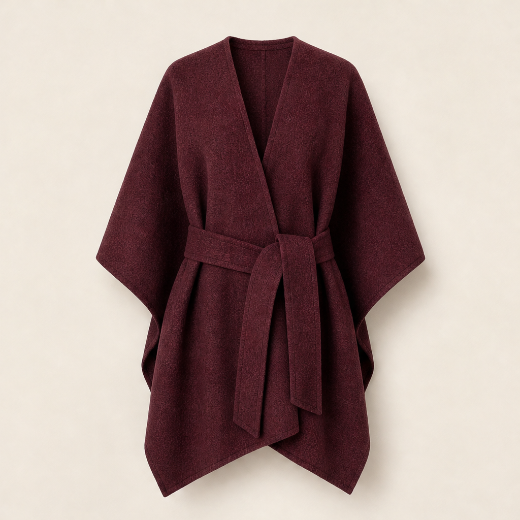 Mantolia – Poncho Mantella in Lana con Cintura Burgundy