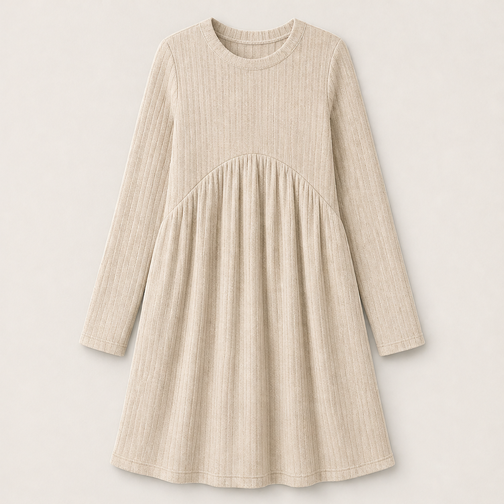 Velmira – Abito A-Linea in Maglia Operata con Tasche Beige