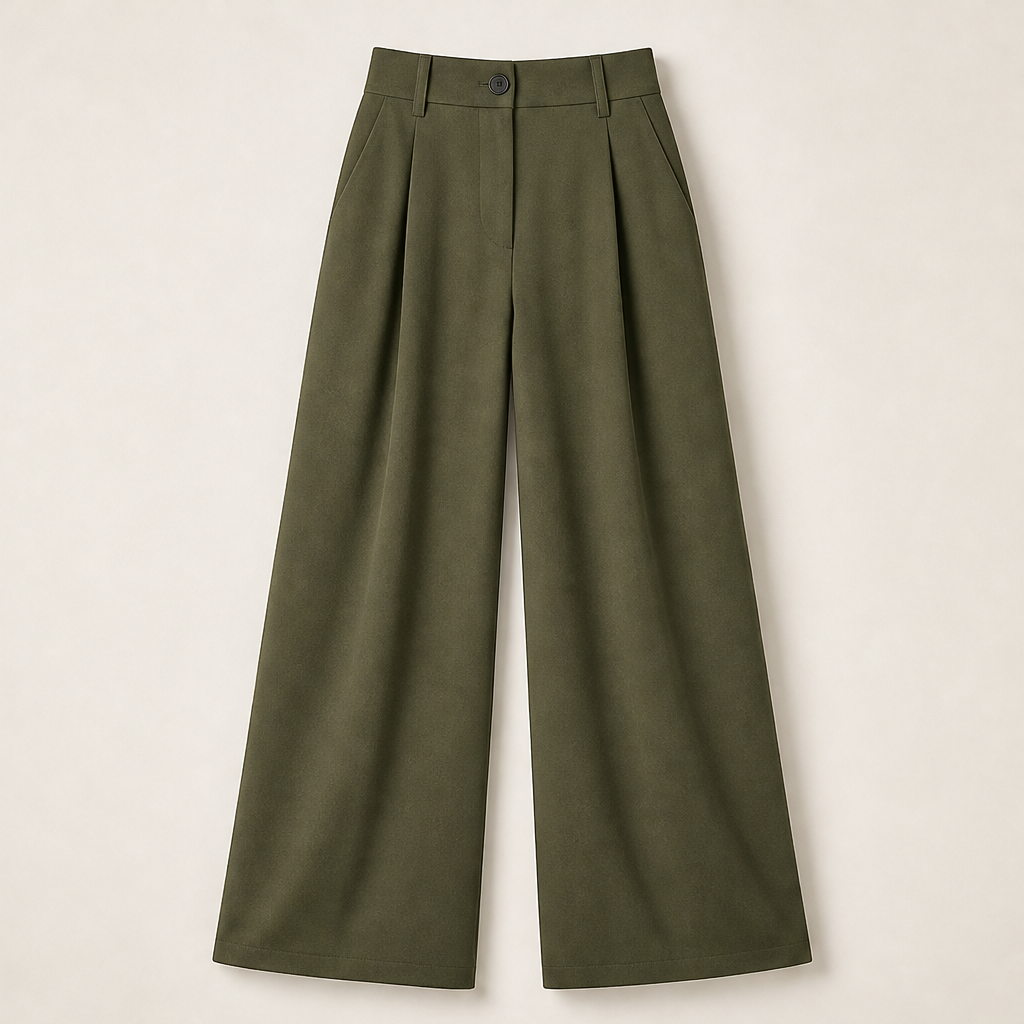 Voliera – Pantaloni Sartoriali a Vita Alta Gamba Larga Olive