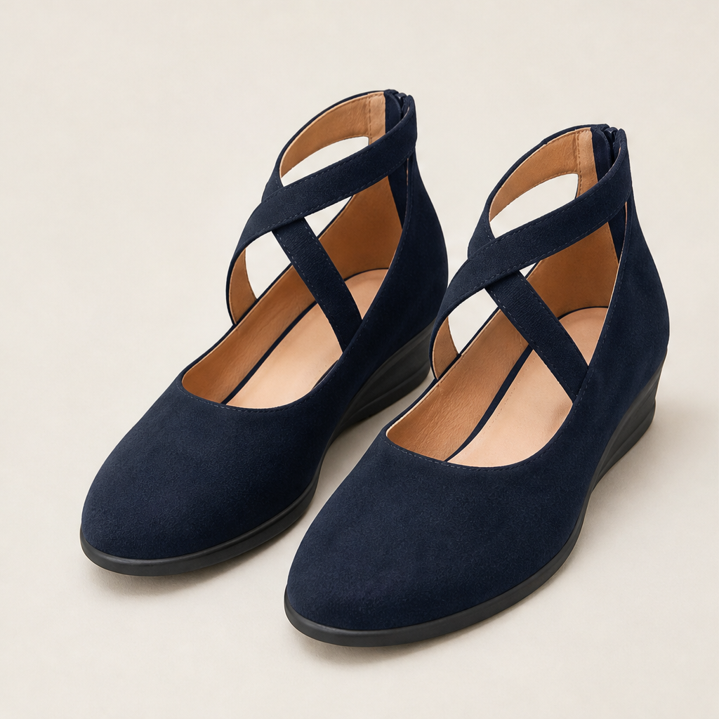 Verlissa – Scarpe con Zeppa Bassa e Cinturino Incrociato Navy