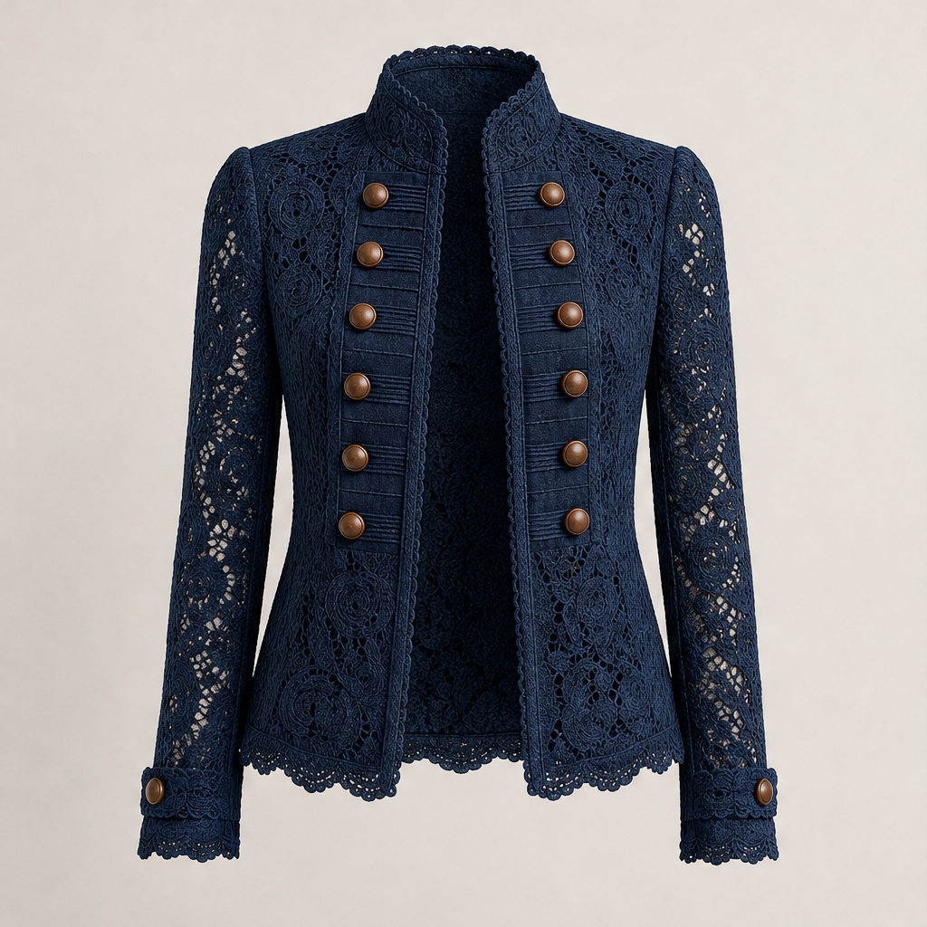 Veloresa – Giacca in Pizzo Collo Coreano Doppiopetto Navy
