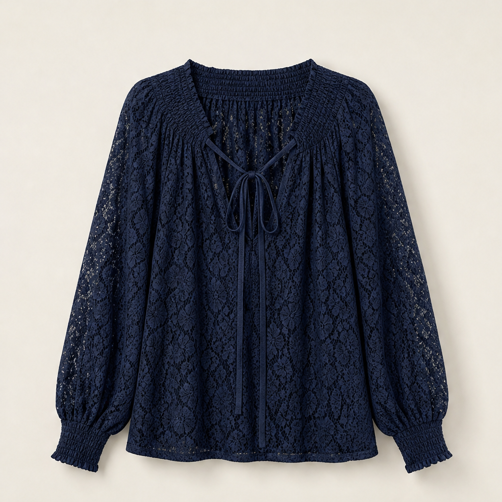 Veluria – Blusa in Pizzo con Coulisse Navy