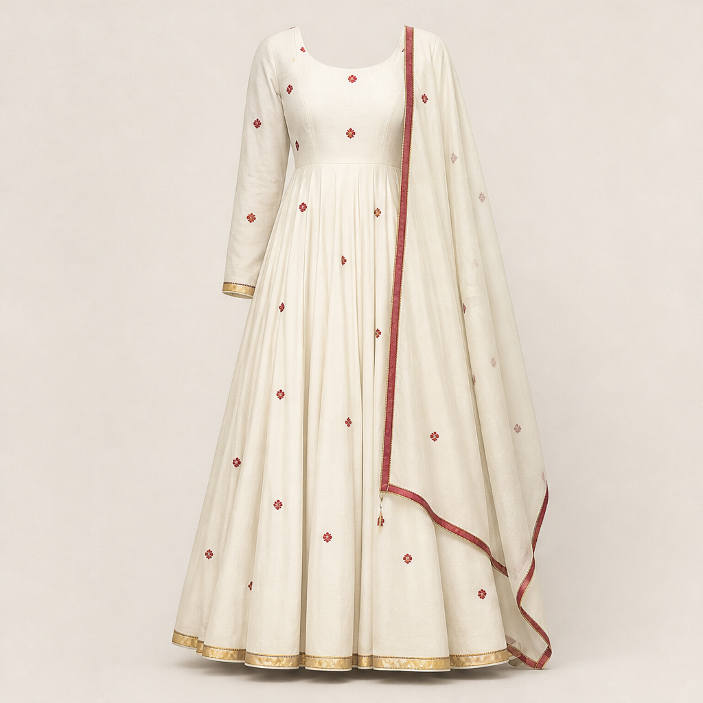 Narayani – Abito Anarkali Ricamato con Dupatta Cream