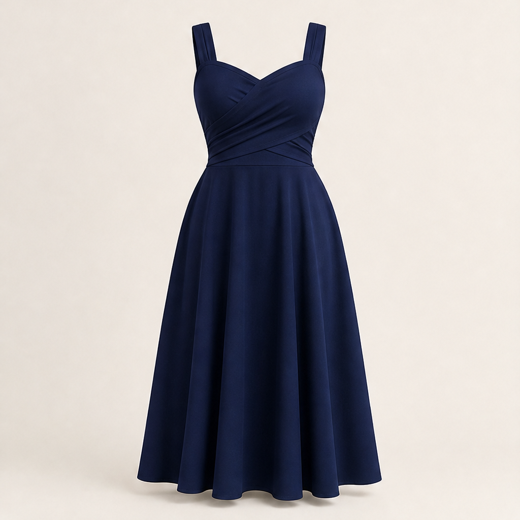Abito Midi Bianco con Vita Incrociata | Abito da Donna A-Line Fit & Flare con Scollo a Cuore e Tasche