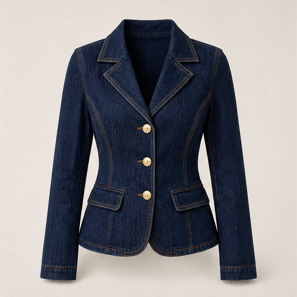 Venorra – Giacca di Jeans Slim con Cuciture a Contrasto Dark Wash