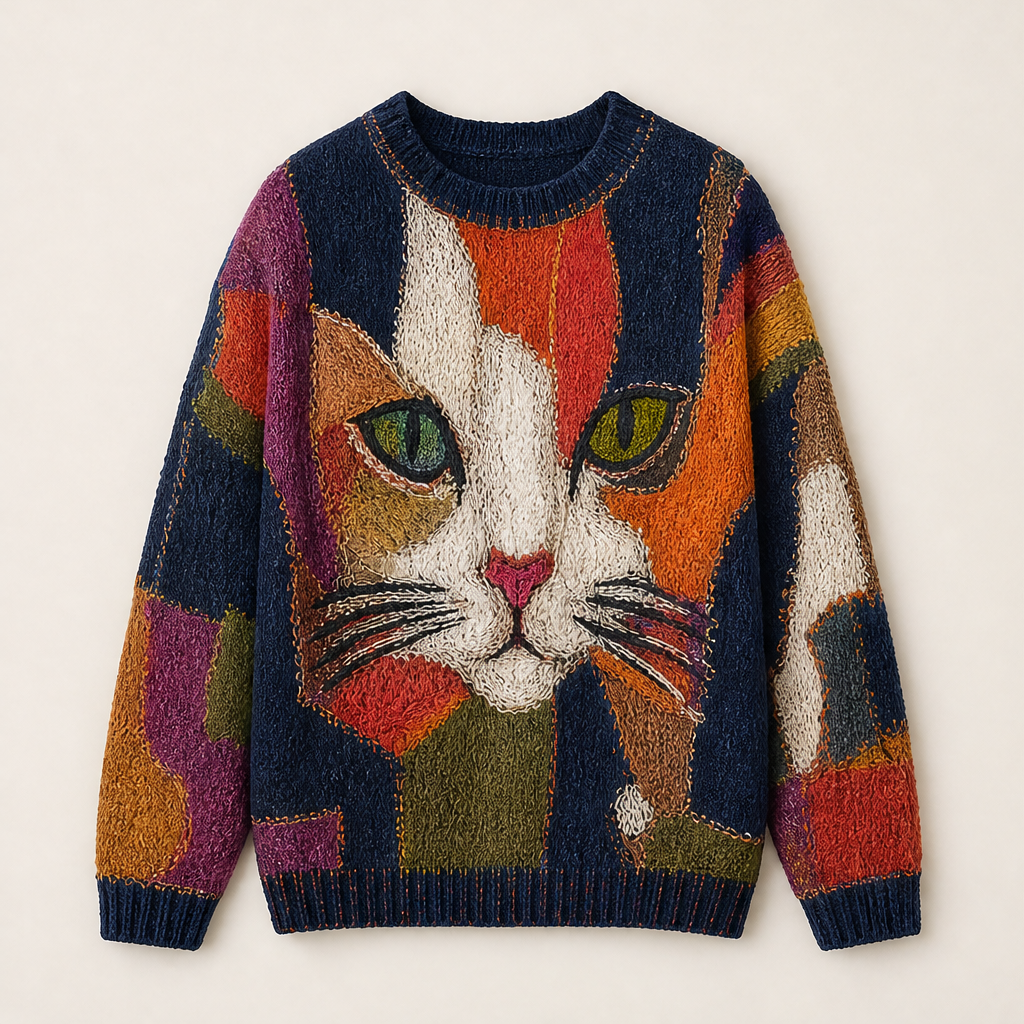 Chaya – Maglione Patchwork Ricamato Faccia di Gatto Navy