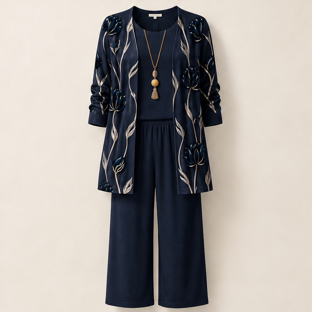 Fioralia – Completo Tre Pezzi Stampa Floreale Navy