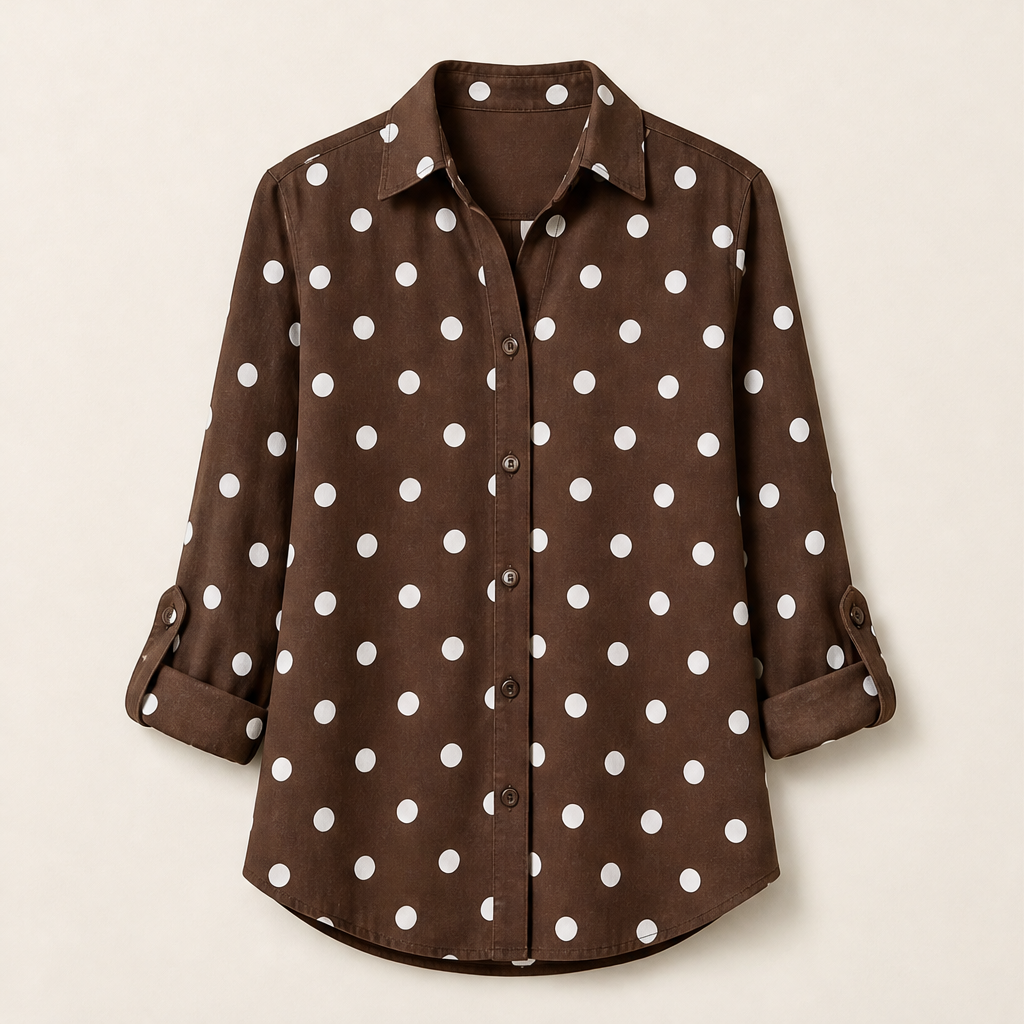 Novarella – Camicia a Pois con Maniche Arrotolabili Brown Polka Dot