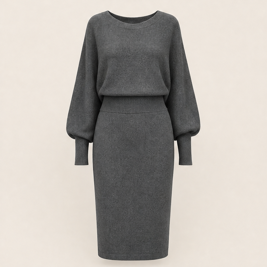 Velmara – Abito Girocollo in Maglia a Manica Lunga Grey