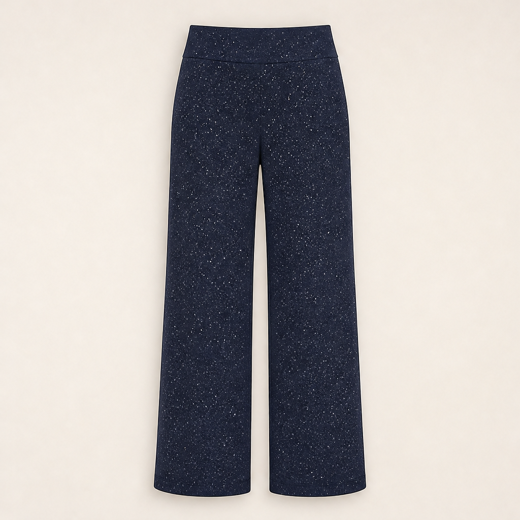 Lucenta – Pantaloni a Gamba Dritta Glitterati Vita Alta Navy