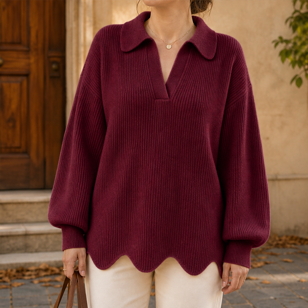 Ovelline – Pullover Collo a V Maniche a Palloncino Burgundy