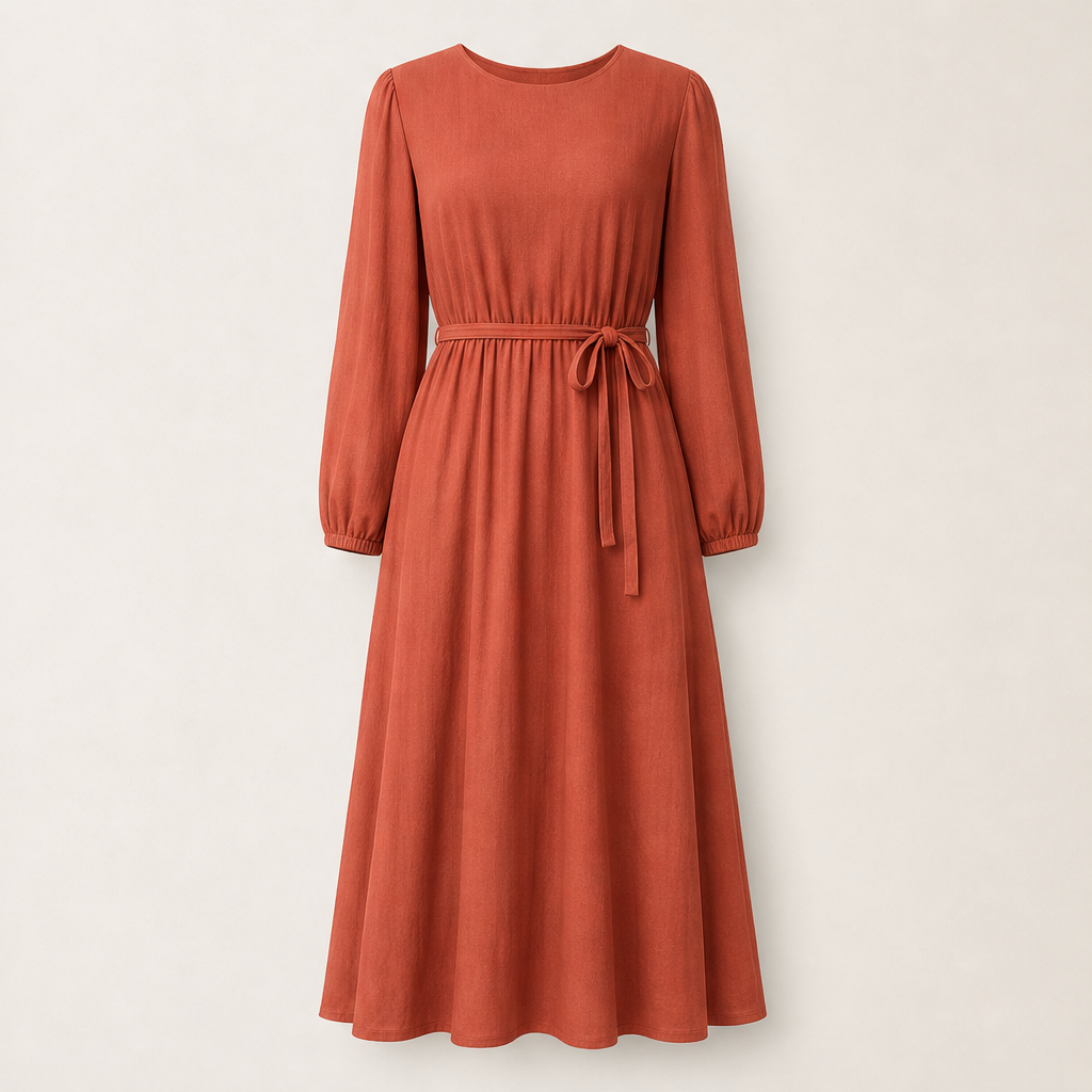 Vellamira – Abito Midi in Lino con Cintura Rust