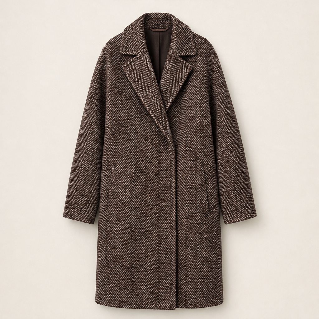 Valbrina – Cappotto Oversize in Fischgrät Brown