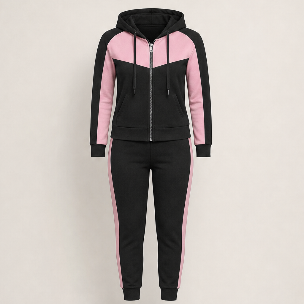 Vionera – Tuta Color Block Due Pezzi con Cappuccio Black/Pink