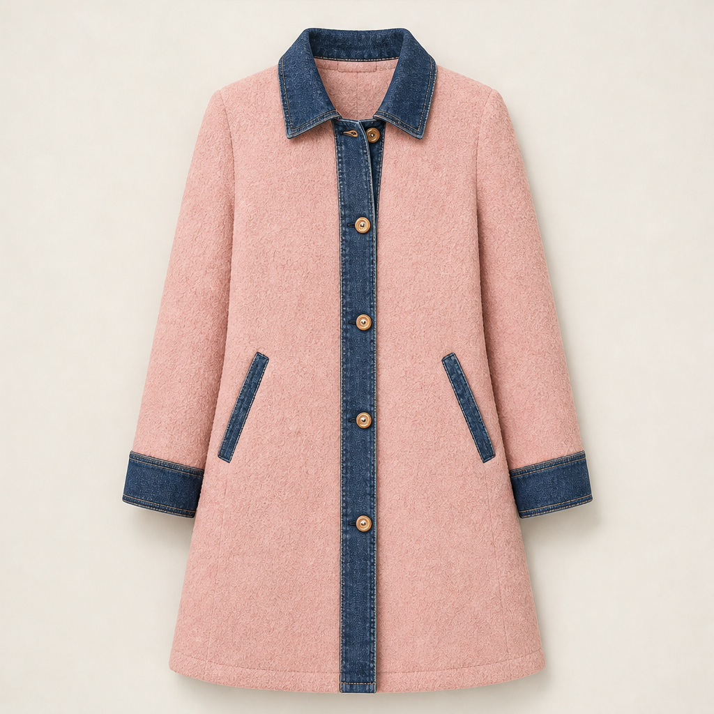 Velmora – Cappotto Midi in Pile Patchwork Denim Pink