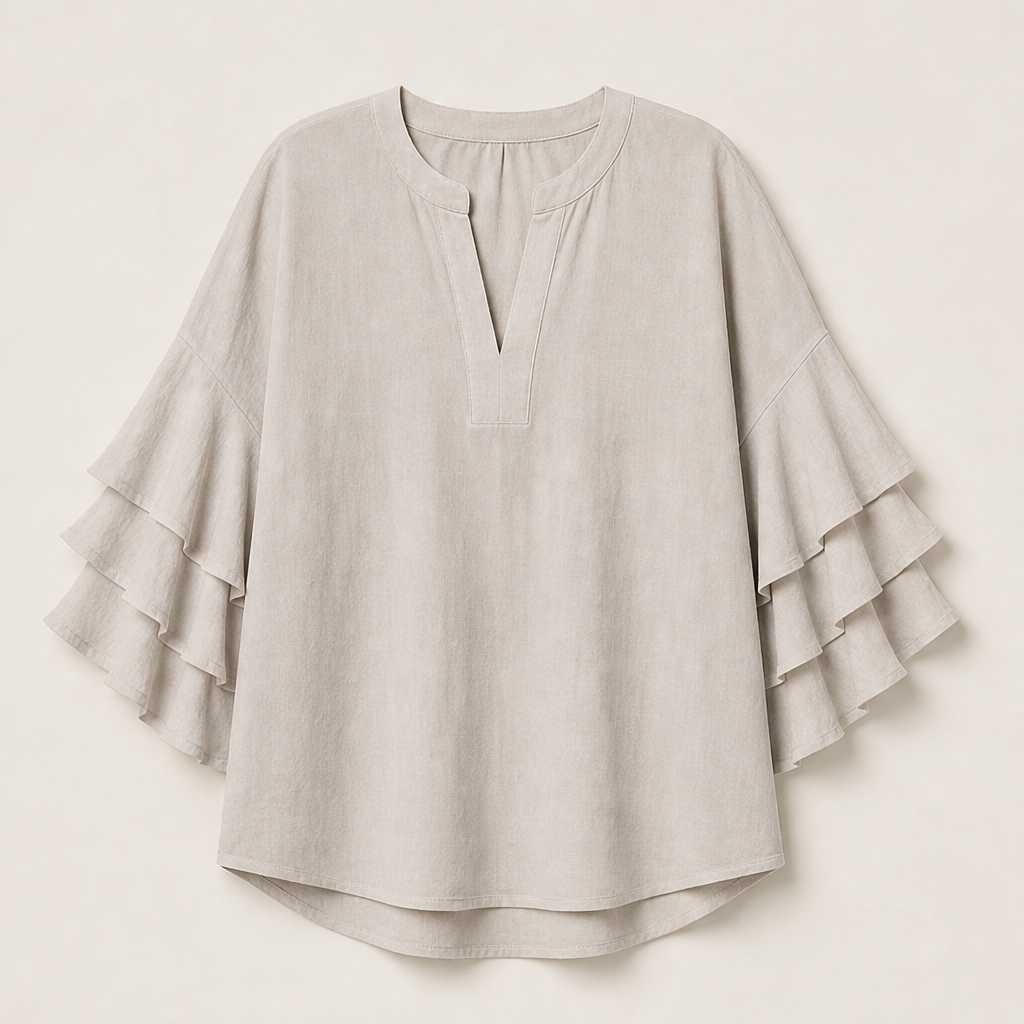 Valbrisa – Camicetta Scollo a V Maniche a Balze Beige