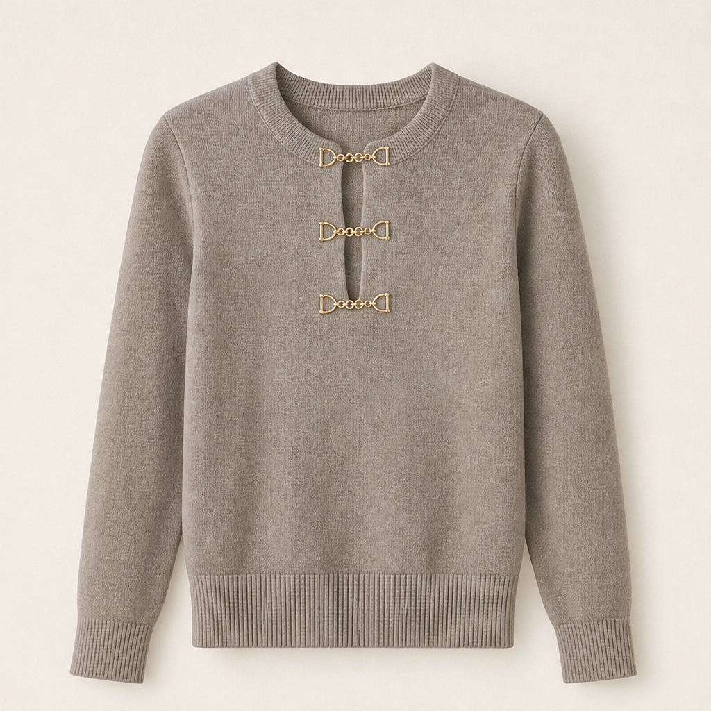 Voralia – Maglia Costine con Fibbie Dorate Taupe