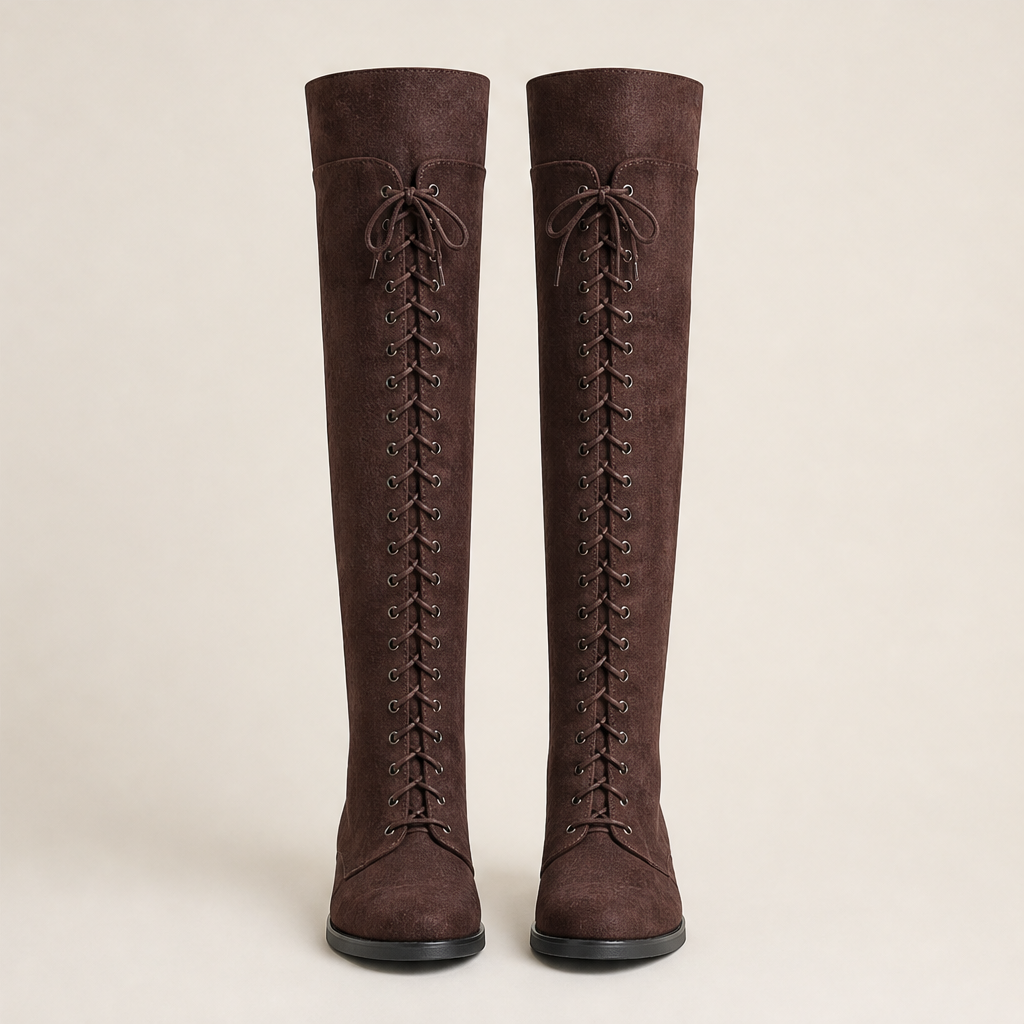 Velmora – Stivali Stringati Sopra il Ginocchio Brown