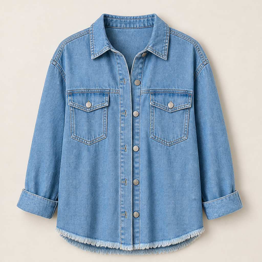 Denavio – Giacca di Jeans Oversize Effetto Vissuto Light Blue