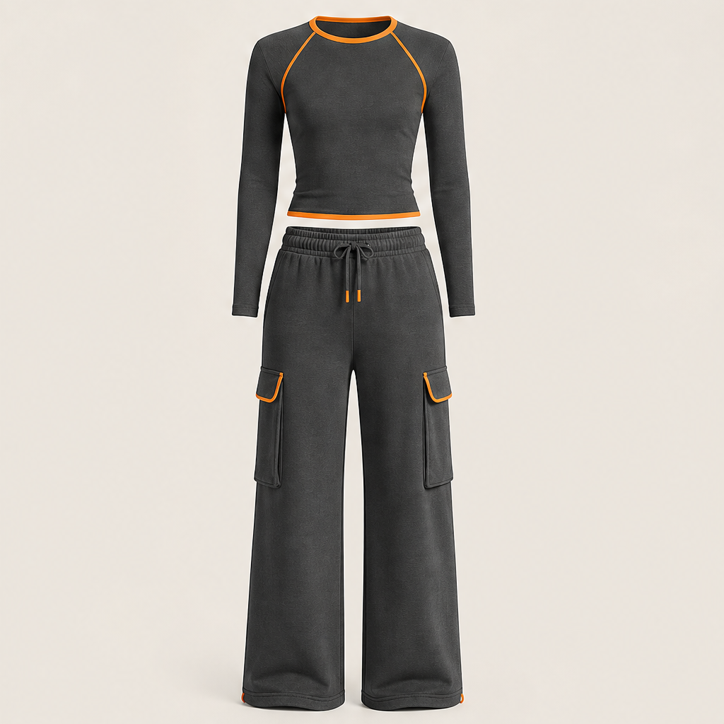 Velmora – Completo Top e Pantaloni Color Block Sportivo Grey