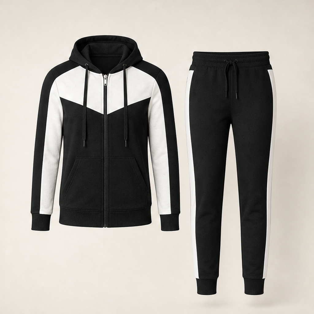 Velmora – Tuta Color-Block con Cappuccio, Due Pezzi Black