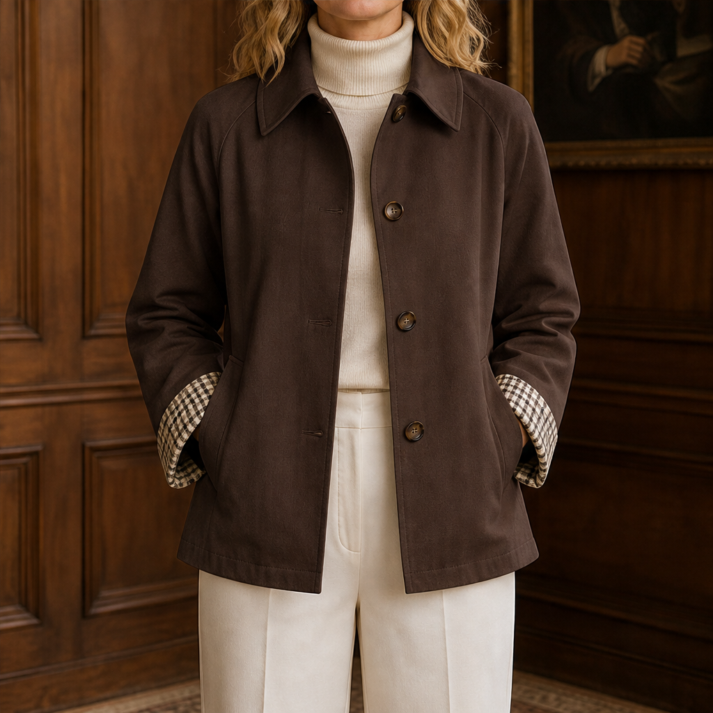 Halborne – Cappotto Corto con Fodera a Quadri Brown