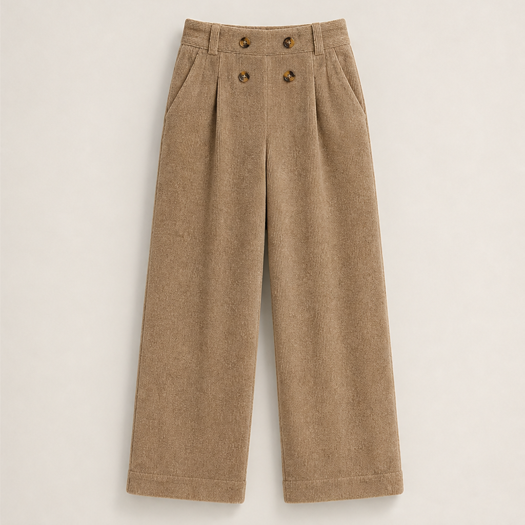 Vareluna – Pantaloni a Vita Alta Doppiopetto Camel