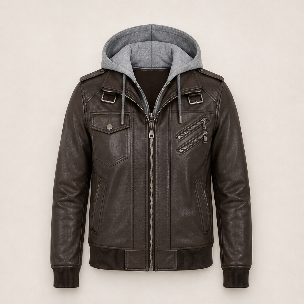 Bryndan – Giacca in Ecopelle con Cappuccio Staccabile Brown