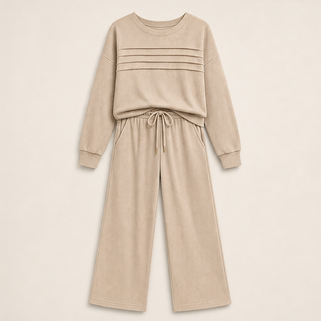 Morvenda – Girocollo Costine e Pantaloni Coulisse Beige