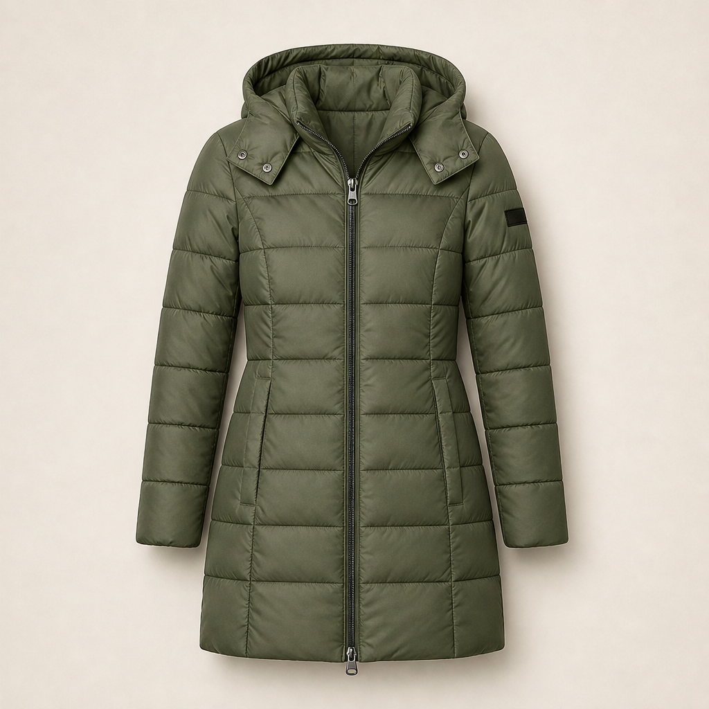 Novarine – Piumino Trapuntato Midi con Cappuccio Olive