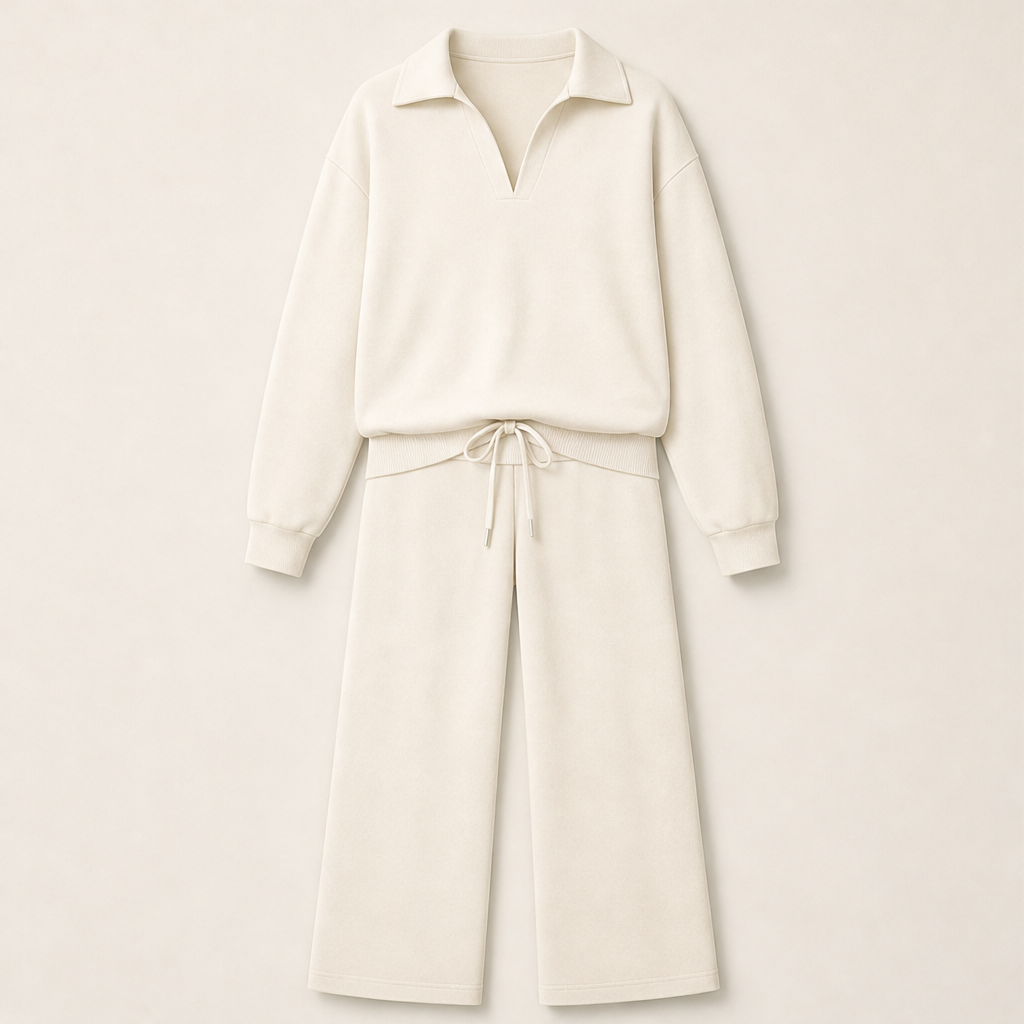 Nuvora – Scollo a V Completo Casual in Maglia Beige
