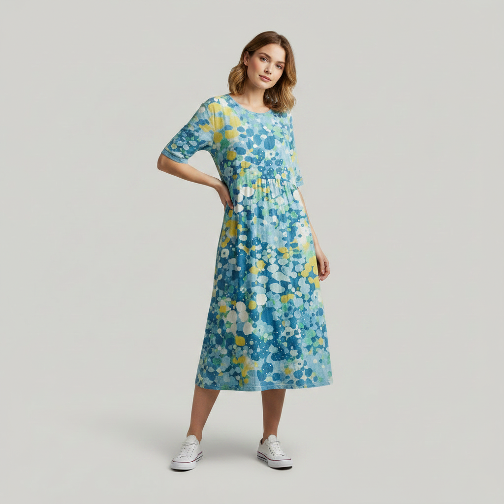 Abito Donna Midi Estivo | Stampa Floreale e Taglio a Trapezio