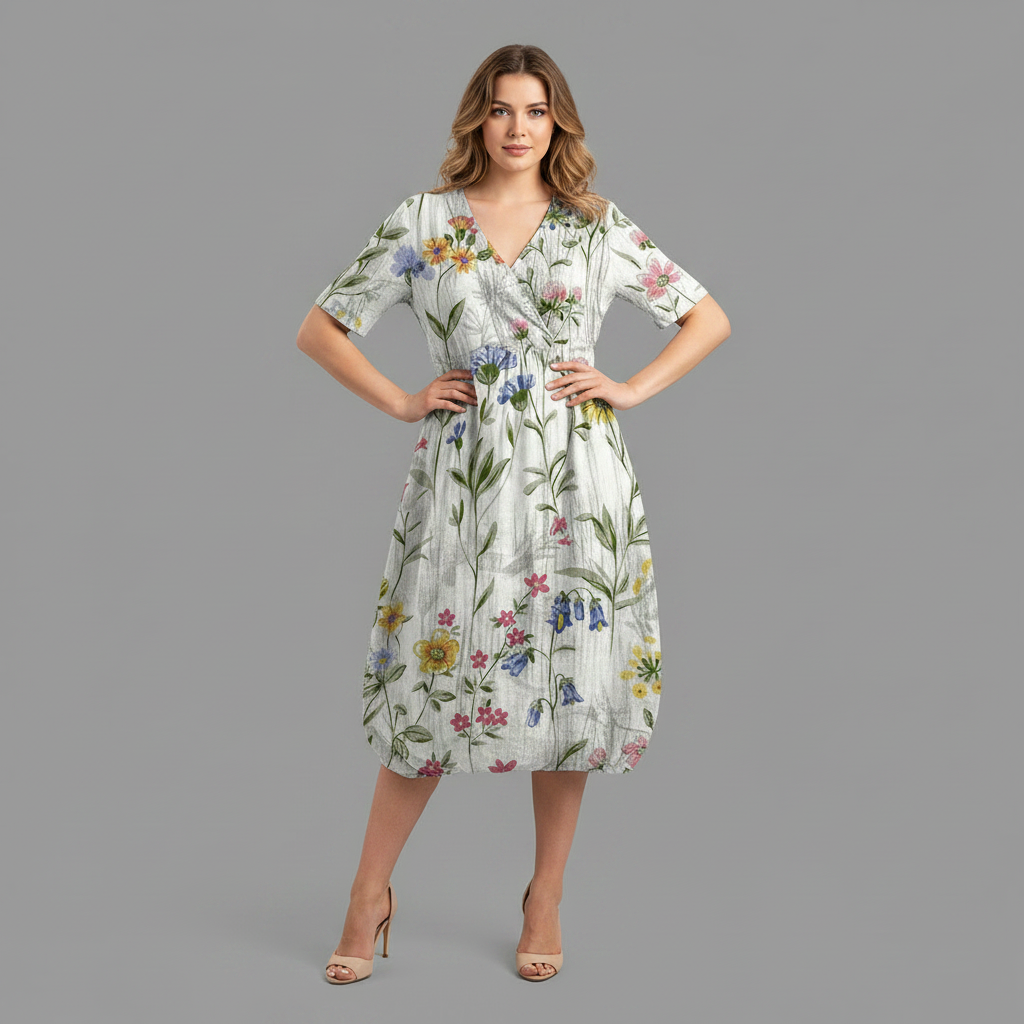 Abito Floreale Estivo Donna Midi Scollo a V | Abbigliamento Donna