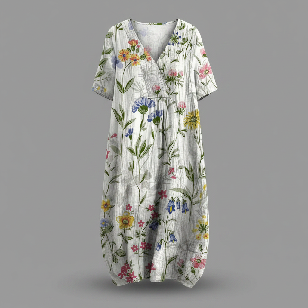 Abito Floreale Estivo Donna Midi Scollo a V | Abbigliamento Donna