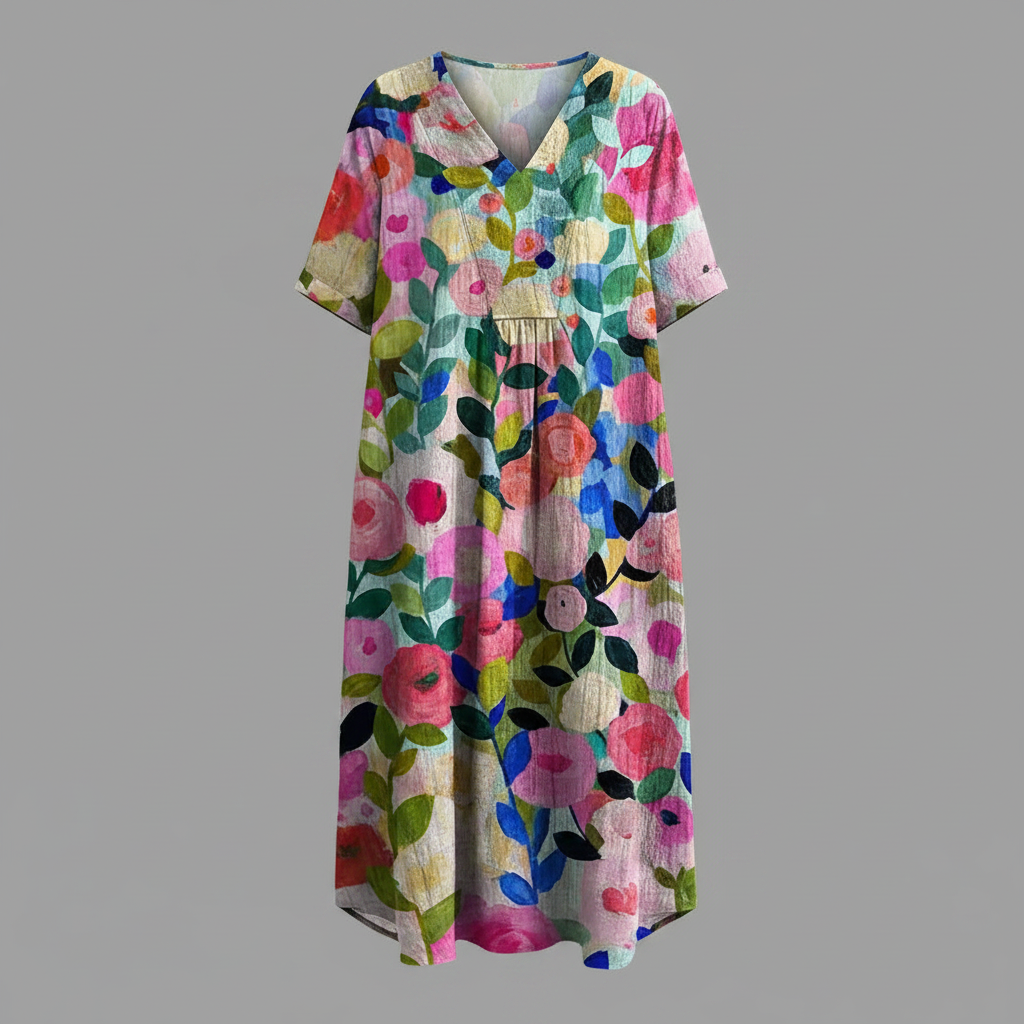 Abito Floreale Estivo Donna Midi Scollo a V | Abbigliamento Donna