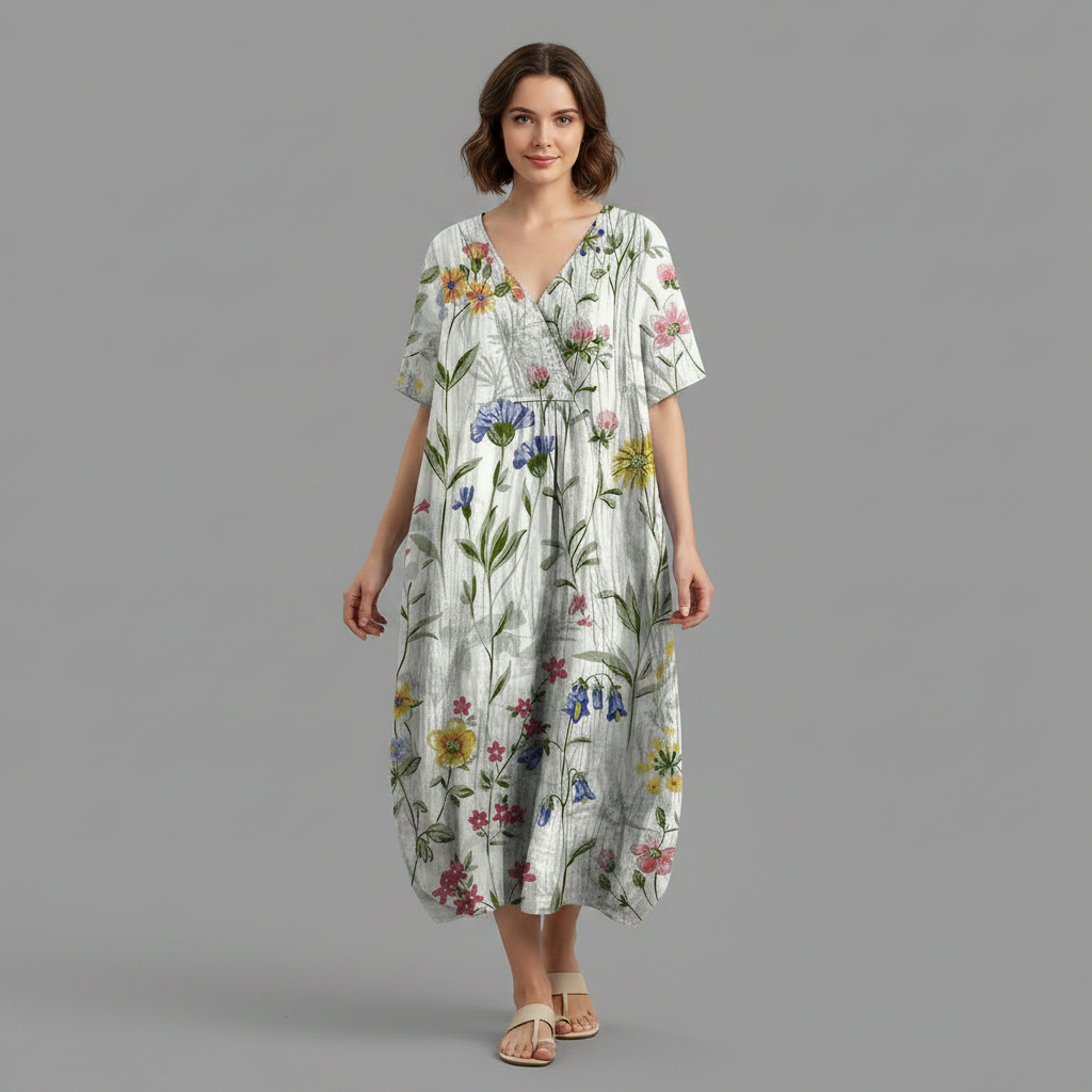 Abito Floreale Estivo Donna Midi Scollo a V | Abbigliamento Donna