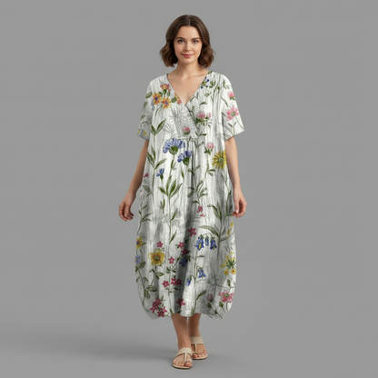 Abito Floreale Estivo Donna Midi Scollo a V | Abbigliamento Donna