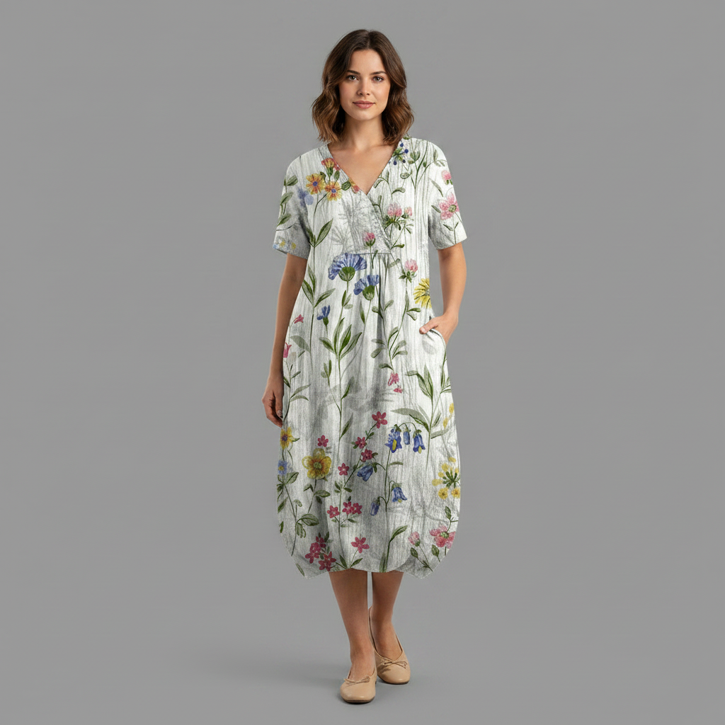 Abito Floreale Estivo Donna Midi Scollo a V | Abbigliamento Donna