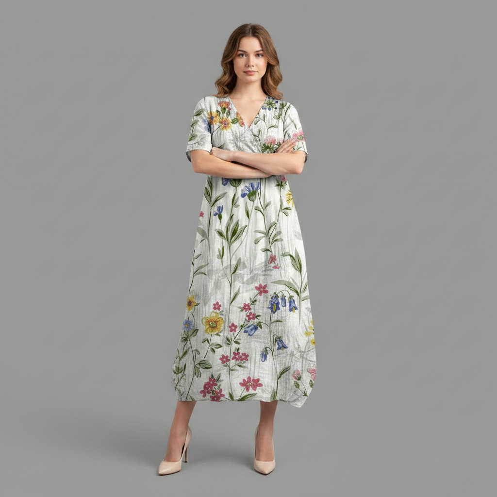 Abito Floreale Estivo Donna Midi Scollo a V | Abbigliamento Donna