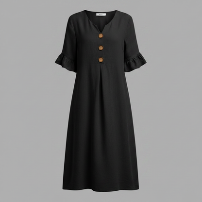 Abito Midi Donna in Lino con Bottoni e Maniche Volant | Abbigliamento Donna