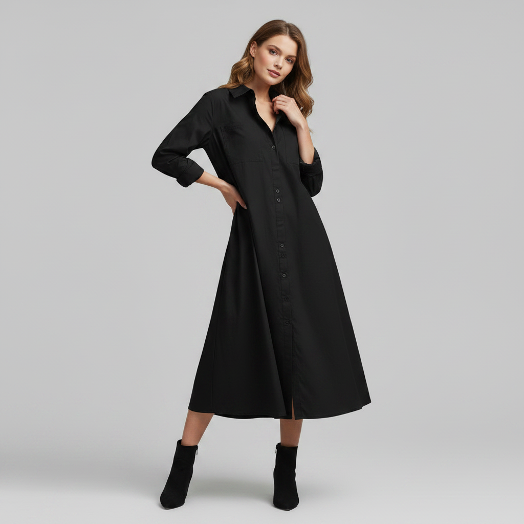 Abito chemisier donna | Abito elegante a trapezio con bottoni e tasche