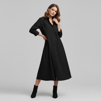 Abito chemisier donna | Abito elegante a trapezio con bottoni e tasche