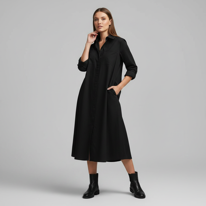 Abito chemisier donna | Abito elegante a trapezio con bottoni e tasche