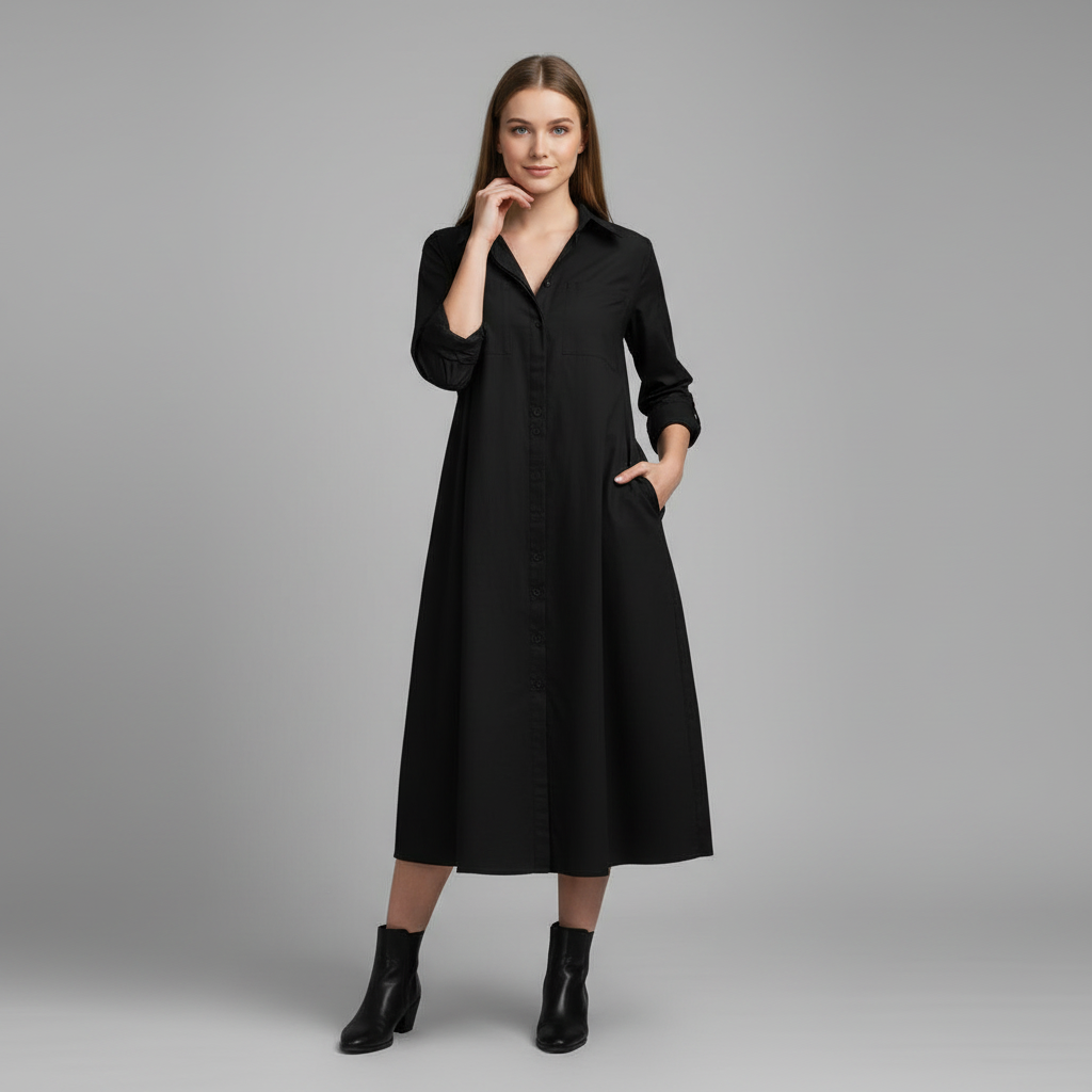 Abito chemisier donna | Abito elegante a trapezio con bottoni e tasche