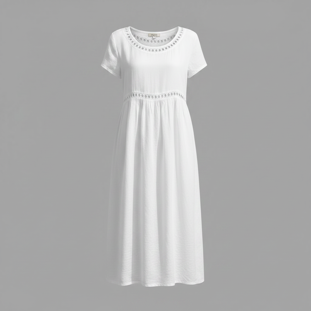 Abito Midi Estivo Donna | Lino con Pizzo e Linea A