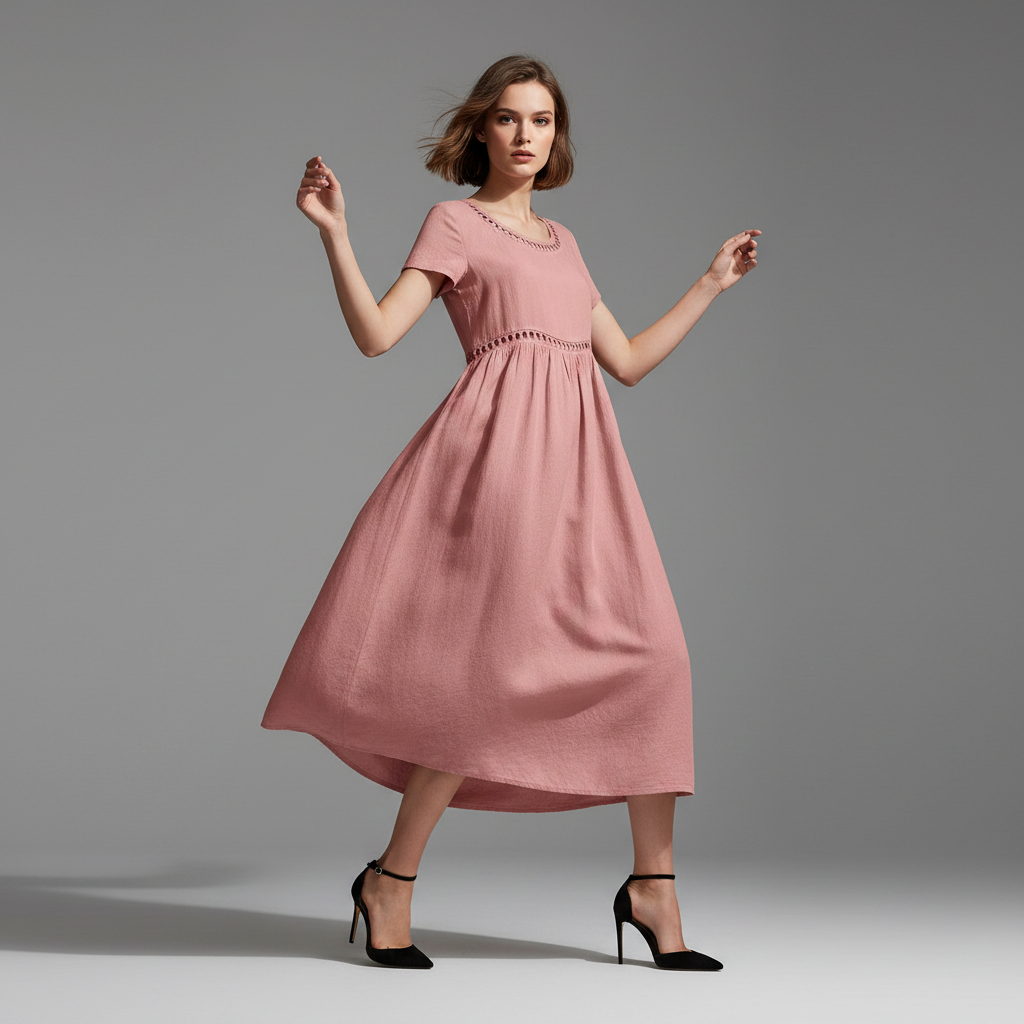 Abito Midi Estivo Donna | Lino con Pizzo e Linea A