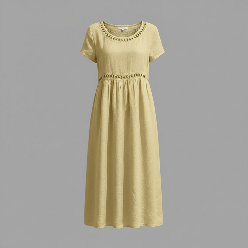 Abito Midi Estivo Donna | Lino con Pizzo e Linea A