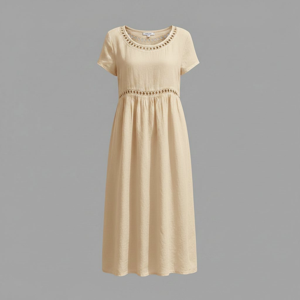 Abito Midi Estivo Donna | Lino con Pizzo e Linea A